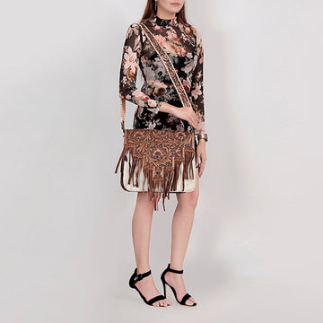 American Darling ADBG925 Messenger Hand Tooled Hair-On Genuine Leather Women Bag Western Handbag Purse| Cute |